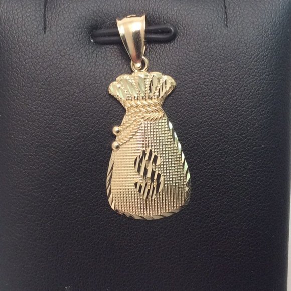 10K real Yellow GOLD Dollar sign pendant Bill Money Bag 2.4gr